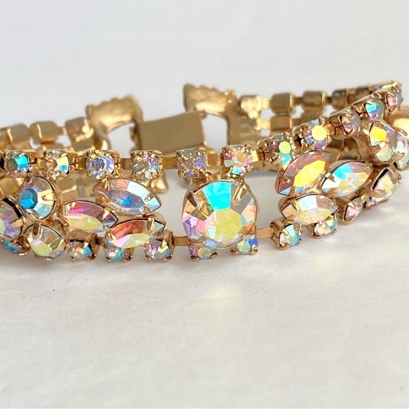Vintage 60s Aurora Borealis Rhinestone Bracelet Iridescent AB Crystal Cocktail - Picture 3 of 11